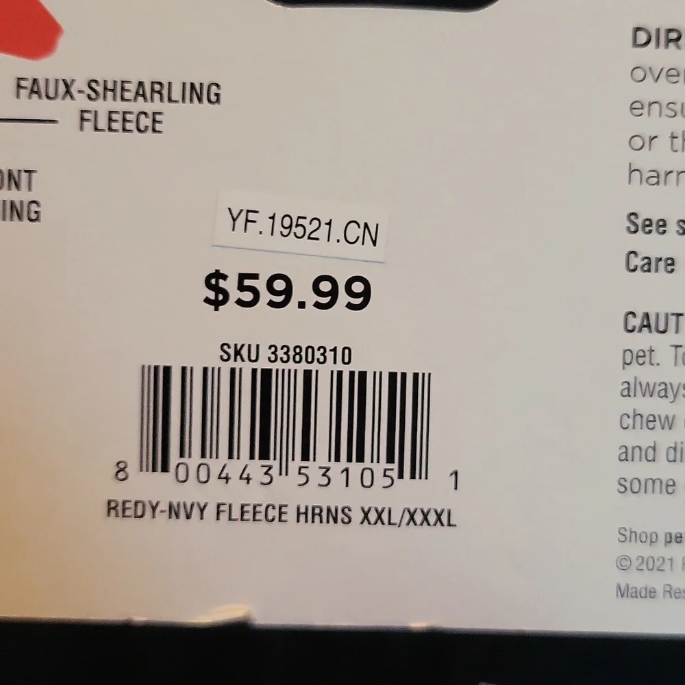 New Reddy Navy Fleece Dog Harness Size XXL/XXXL